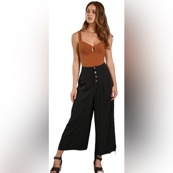 Lulu's Stroll on Over Black Button-Front Wide Leg Pants Size M - Picture 1 of 12
